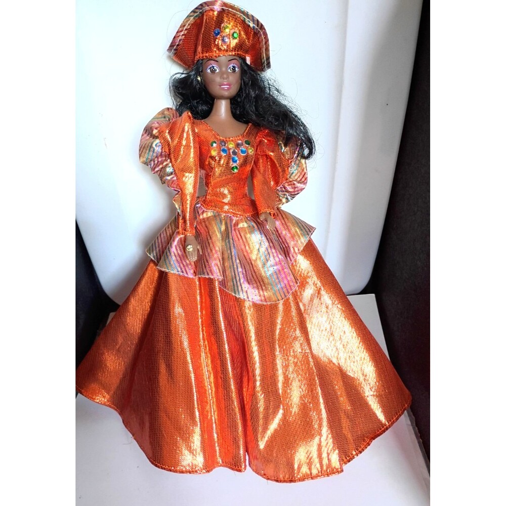 OLMEC Imani Splendor 1993 African American Doll Orange Metallic Gown
